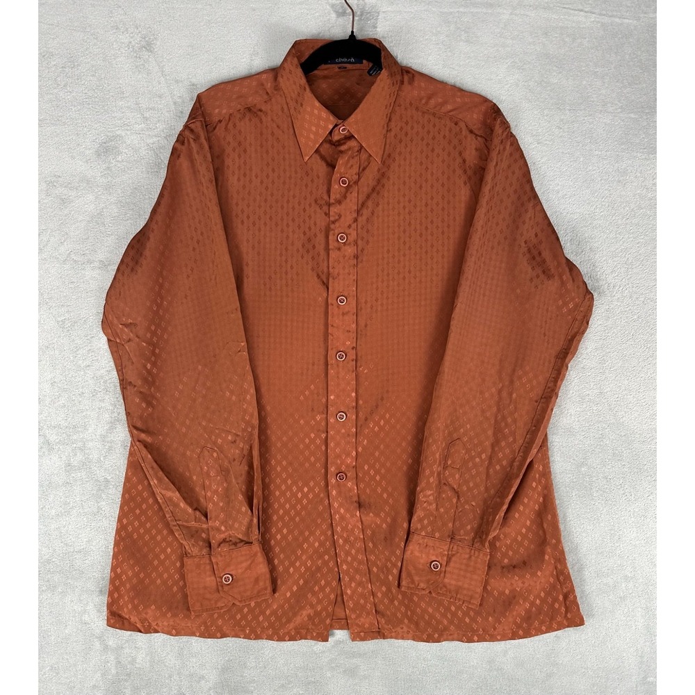 Vintage Givenchy for Chesa Men's L Button Up Shirt Orange w/ Geometric Shapes